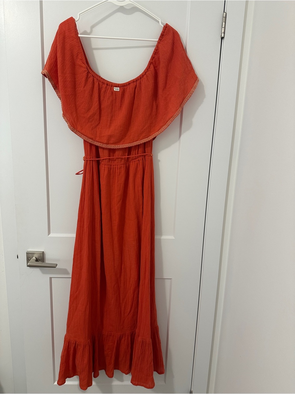 Billabong Red-Orange Off-Shoulder Midi Dress Boho Size Small Women’s - Picture 8 of 13